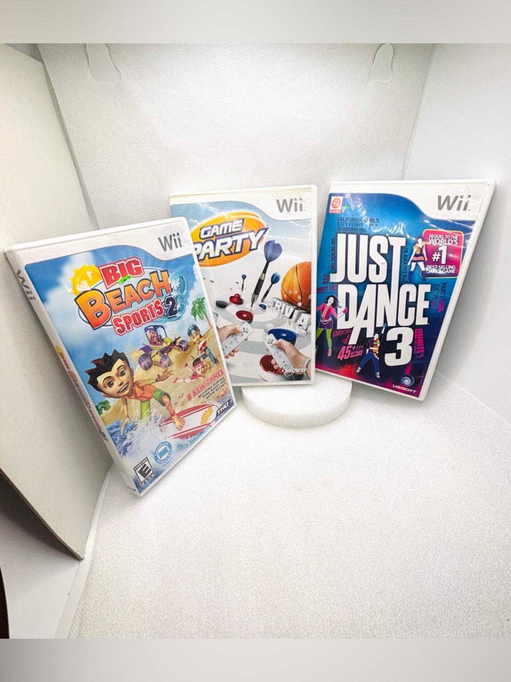 Lot Of 3 Nintendo Wii Video Games. Just Dance 3, Game Party, Beach Sports 2